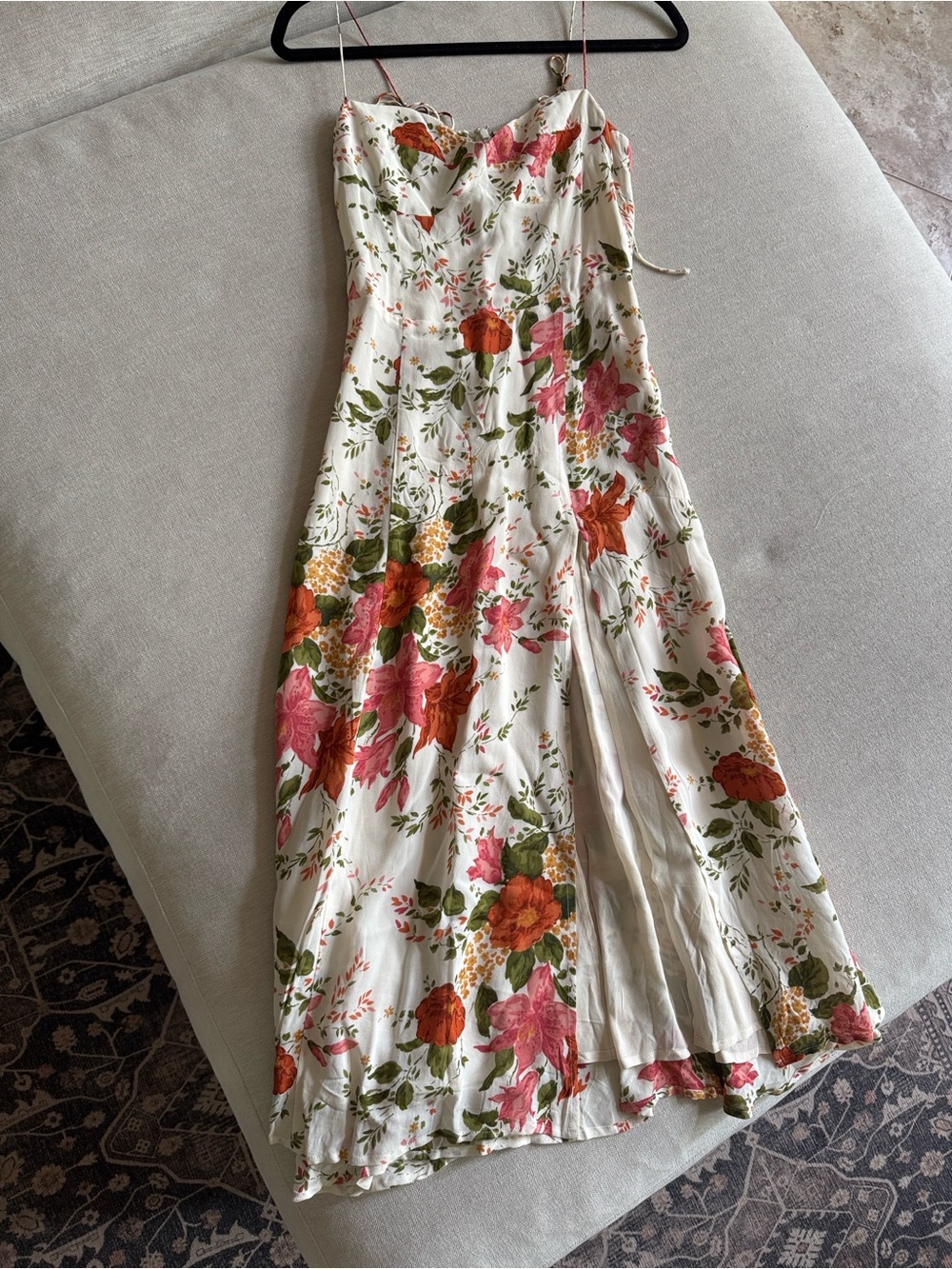 Reformation Juliet Floral Midi Dress with Pink & Orange Blooms